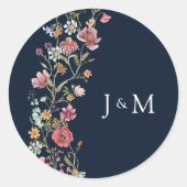 Autocollant rond classique de mariage à fleurs sau (Devant)