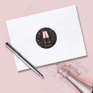 Autocollant Rond Classique de Mariage au Champagne