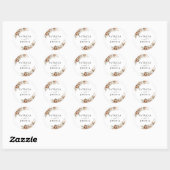 Autocollant Rond Classique de Mariage Bohème Rusti (Feuille)