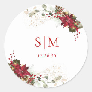 Autocollant rond classique de mariage de Noël à mo