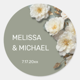 Autocollant rond classique de mariage de roses 3D