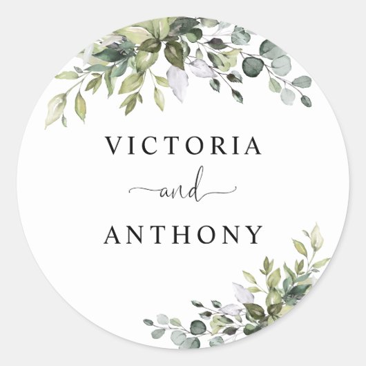 Autocollant Rond Classique de Mariage Eucalyptus (Devant)