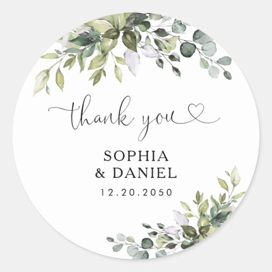 Autocollant Rond Classique de Mariage Eucalyptus (Devant)