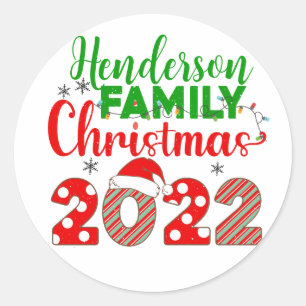 Autocollant rond classique de Noël 2022 en famille