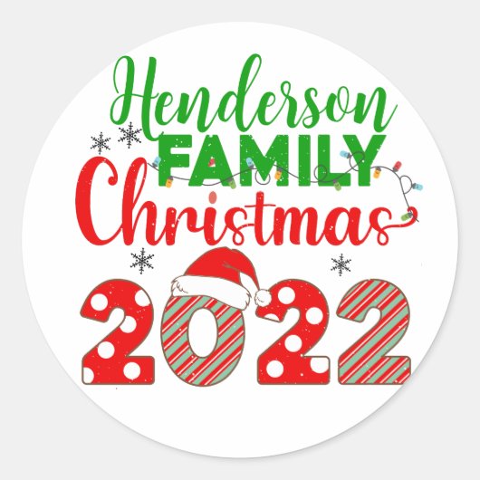 Autocollant rond classique de Noël 2022 en famille (Devant)