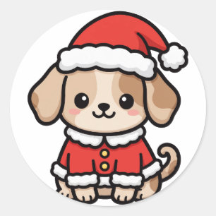 Autocollant Rond Classique de Noël Chien Cute Sant