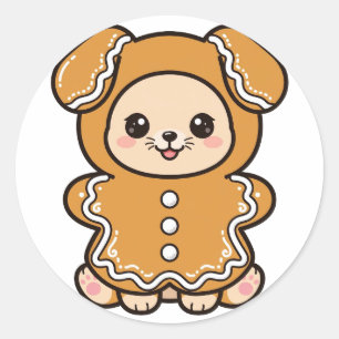 Autocollant rond classique de Noël Chien en pain d