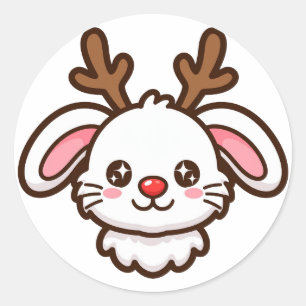 Autocollant rond classique de Noël de lapin renne
