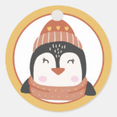 Autocollant rond classique de pingouin de Noël (Devant)