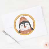 Autocollant rond classique de pingouin de Noël (Enveloppe)