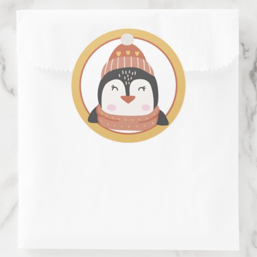 Autocollant rond classique de pingouin de Noël (Sac)
