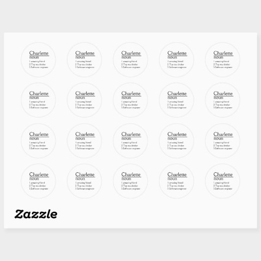 Autocollant rond classique définition Nom personna (Feuille)