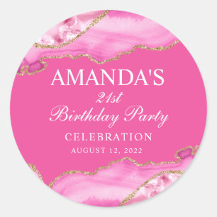 Autocollant Rond Classique en Marbre d'Agate Rose 