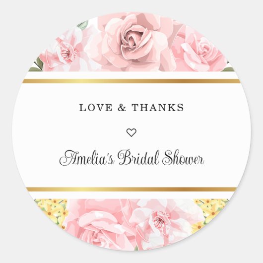 Autocollant Rond Classique Fleurs de Rose Rose Rom (Devant)