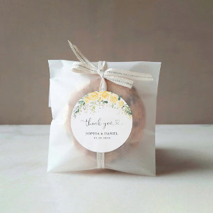 Autocollant Rond Classique Fleurs Jaunes pour Mari