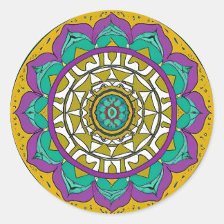 Autocollant rond classique Flo Mandala violet et v