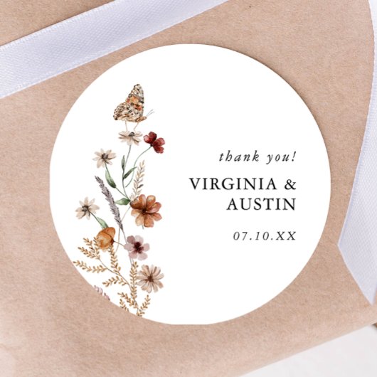 Autocollant rond classique floral Boho blanc