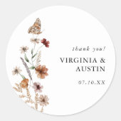 Autocollant rond classique floral Boho blanc (Devant)