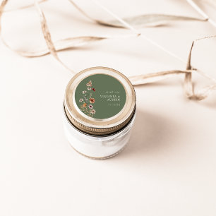 Autocollant rond classique floral vert