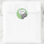 Autocollant rond classique gris chat merci (Sac)