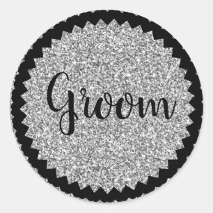 Autocollant rond classique Groom Silver Glitter pe