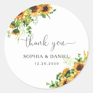 Autocollant Rond Classique Jaune Floral de Mariage