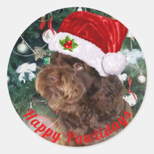 Autocollant rond classique Joyeuses Pawlidays