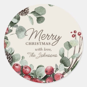 Autocollant rond classique Joyeux Noël personnalis