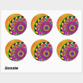 Autocollant rond classique Mandala orange et rose (Feuille)