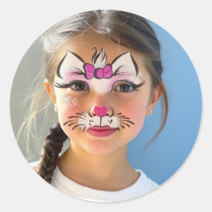 Autocollant rond classique Maquillage de chat