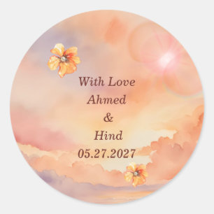 Autocollant Rond Classique Mariage Aquarelle Couch
