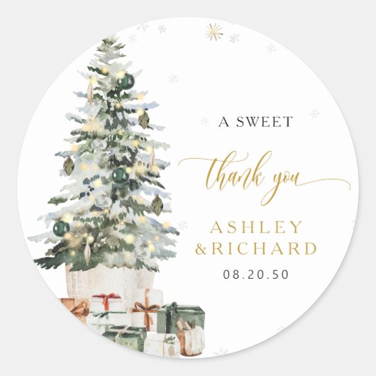 Autocollant Rond Classique Mariage Arbre de Noël (Devant)