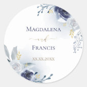 autocollant rond classique mariage bleu (Devant)