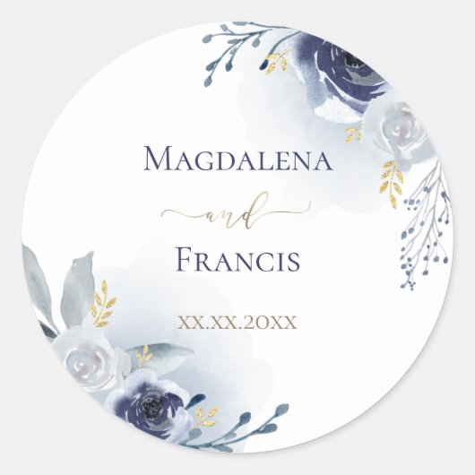 autocollant rond classique mariage bleu (Devant)