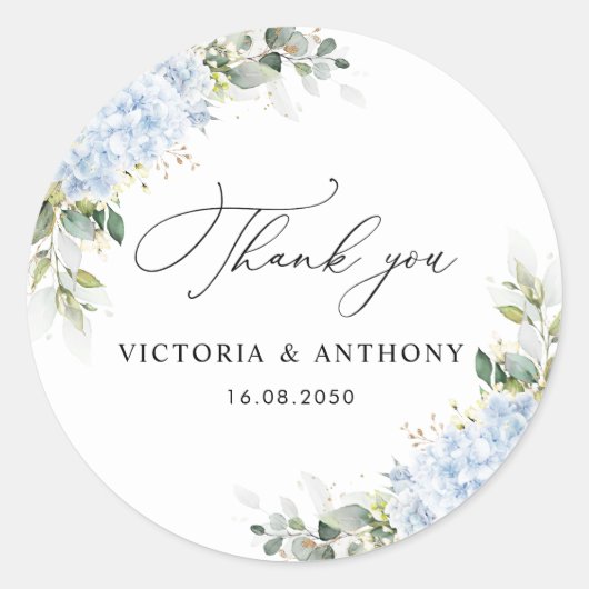 Autocollant Rond Classique Mariage Floral Hydrange (Devant)