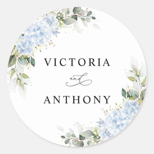 Autocollant Rond Classique Mariage Floral Hydrange (Devant)