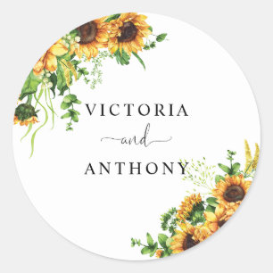 Autocollant Rond Classique Mariage Tournesol