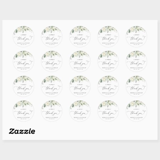Autocollant rond classique Mariage vert Dusty Sage (Feuille)