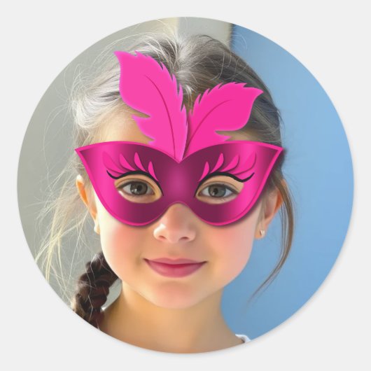 Autocollant rond classique Masque Rose (Devant)