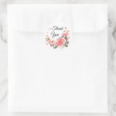 Autocollant rond classique Merci Fleurs Rose tendr (Sac)