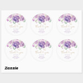Autocollant rond classique merci floral violet (Feuille)