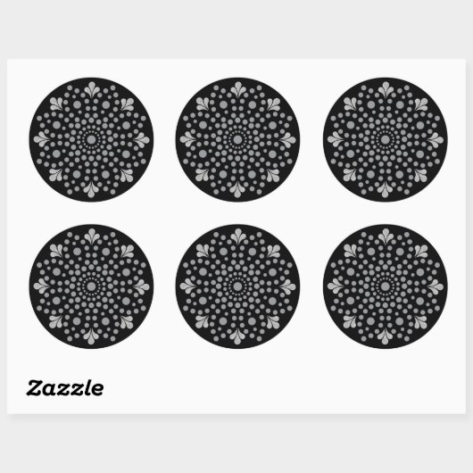 Autocollant rond classique Modèle de Mandala Flora (Feuille)