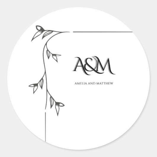 Autocollant Rond Classique Monogramme de Mariage (Devant)