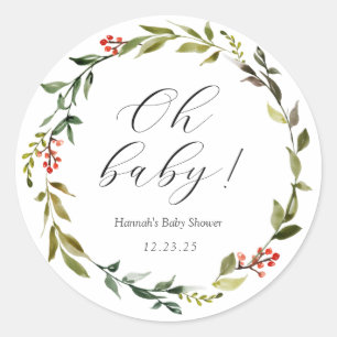 Autocollant Rond Classique Oh Baby Verdure d'Hiver