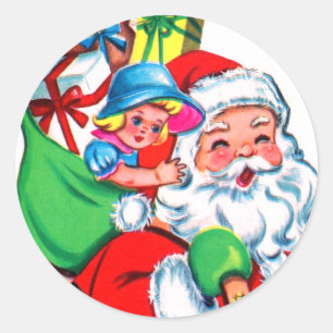 Autocollant rond classique Père Noël RÉTRO