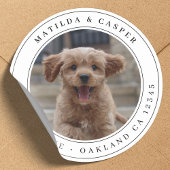 Autocollant rond classique photo de chien adresse 