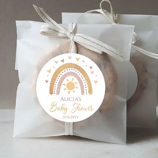 Autocollant rond classique pour Baby Shower arc-en