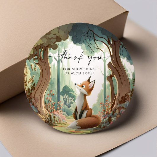 Autocollant rond classique pour Baby Shower Fox Wo