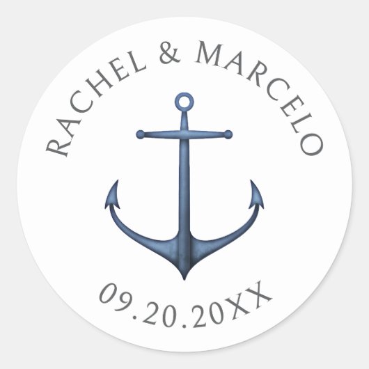 Autocollant rond classique pour Mariage d'Ancres n (Devant)