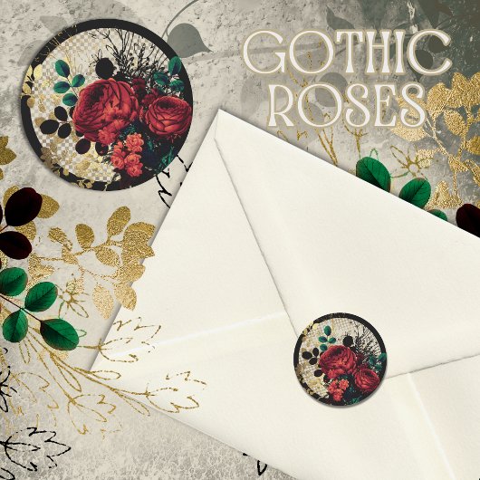 Autocollant rond classique Roses gothiques